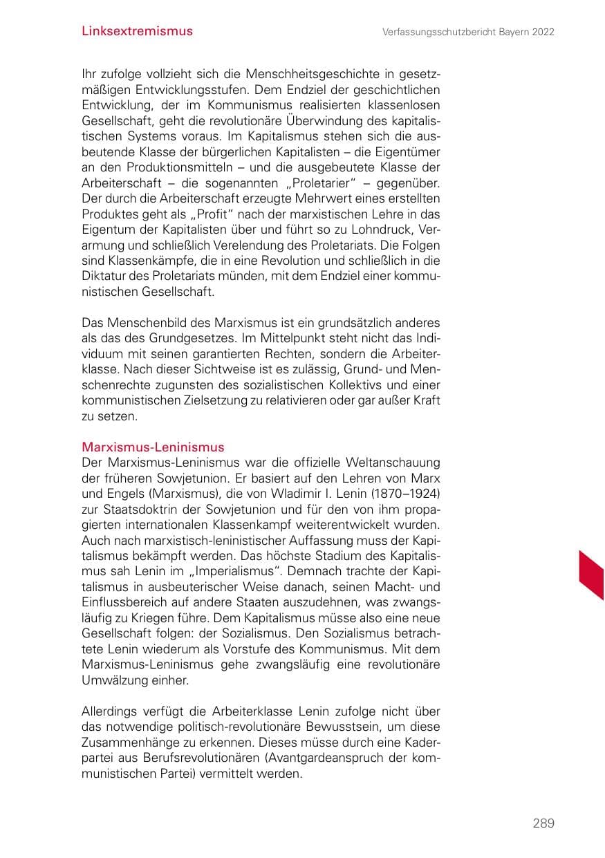 Seite 289 des Verfassungsschutzbericht 2022 Bayern