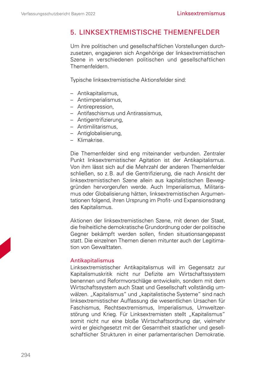 Seite 294 des Verfassungsschutzbericht 2022 Bayern