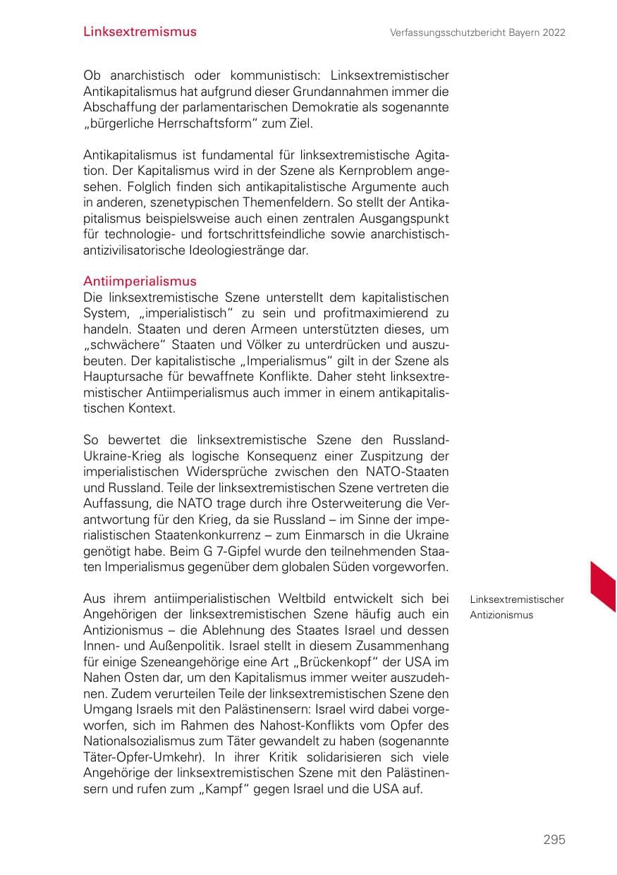 Seite 295 des Verfassungsschutzbericht 2022 Bayern
