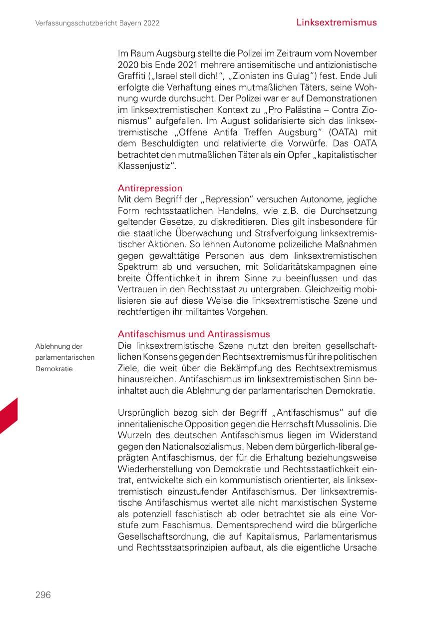 Seite 296 des Verfassungsschutzbericht 2022 Bayern