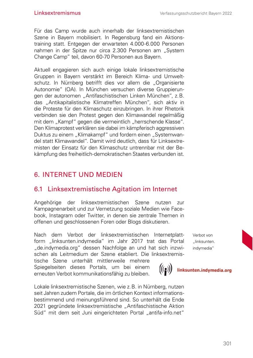 Seite 301 des Verfassungsschutzbericht 2022 Bayern