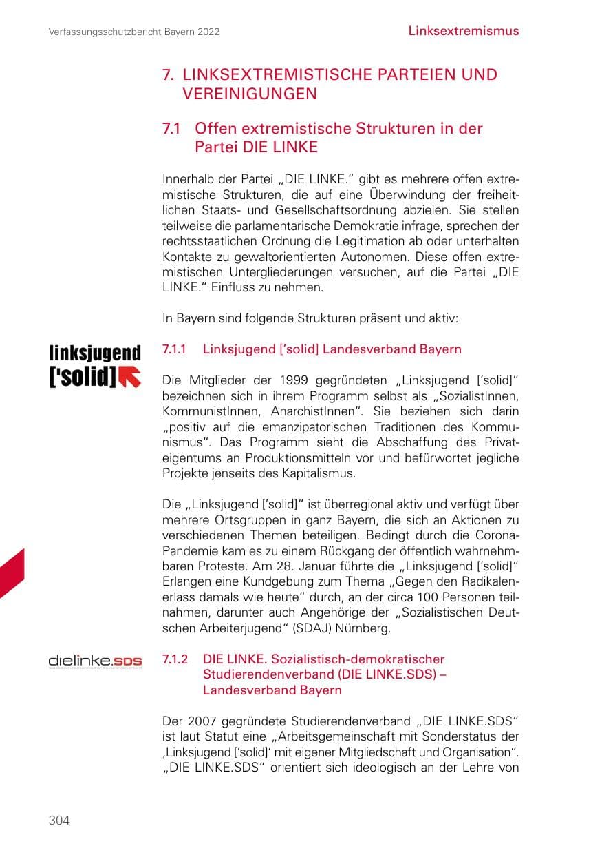 Seite 304 des Verfassungsschutzbericht 2022 Bayern