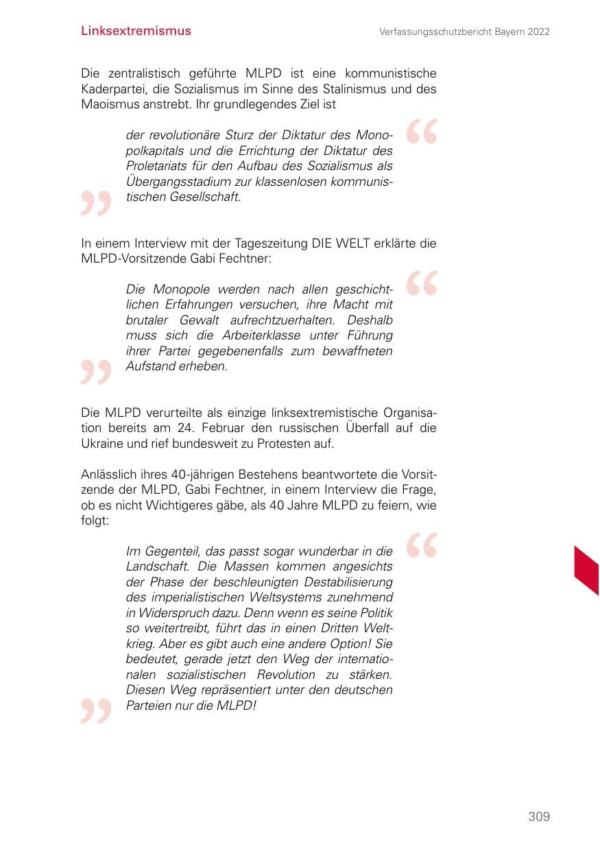 Seite 309 des Verfassungsschutzbericht 2022 Bayern