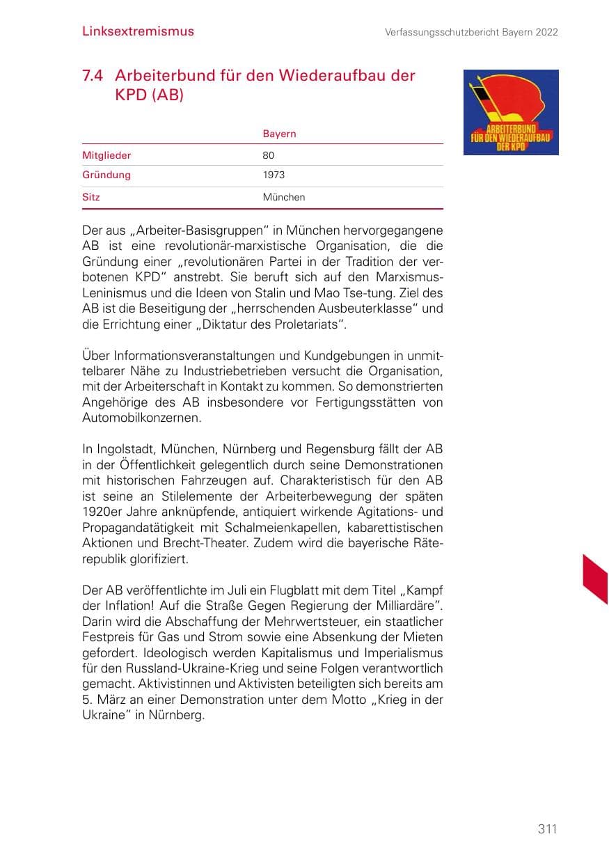 Seite 311 des Verfassungsschutzbericht 2022 Bayern