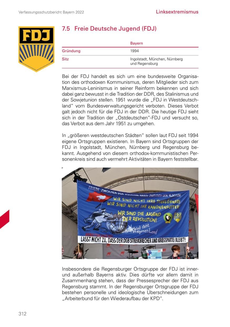 Seite 312 des Verfassungsschutzbericht 2022 Bayern