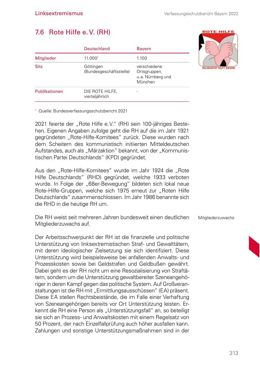 Seite 313 des Verfassungsschutzbericht 2022 Bayern