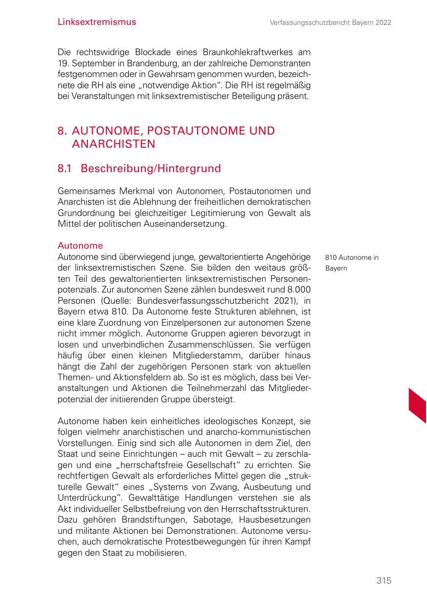 Seite 315 des Verfassungsschutzbericht 2022 Bayern