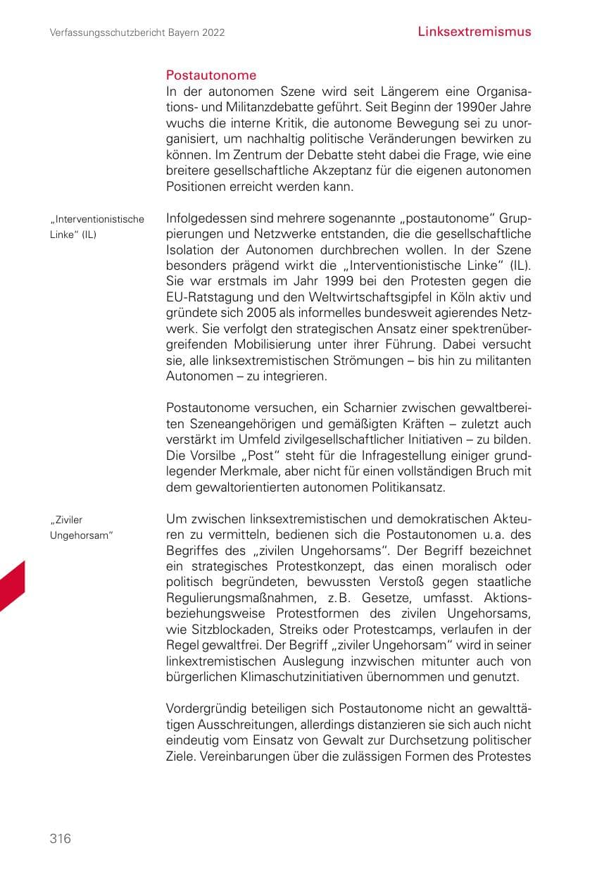 Seite 316 des Verfassungsschutzbericht 2022 Bayern