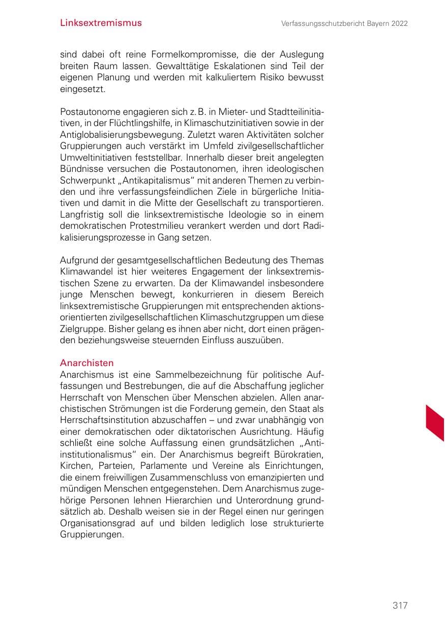 Seite 317 des Verfassungsschutzbericht 2022 Bayern