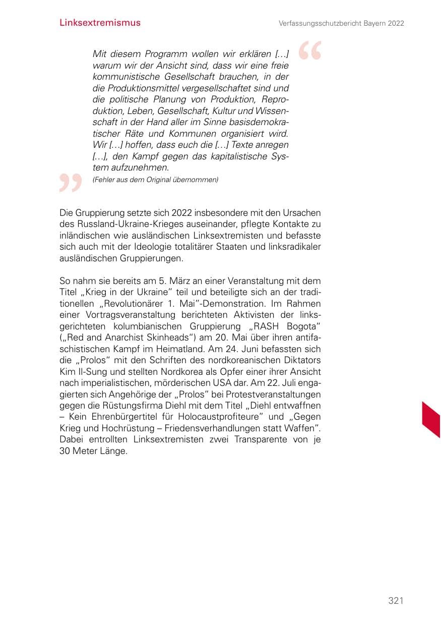 Seite 321 des Verfassungsschutzbericht 2022 Bayern