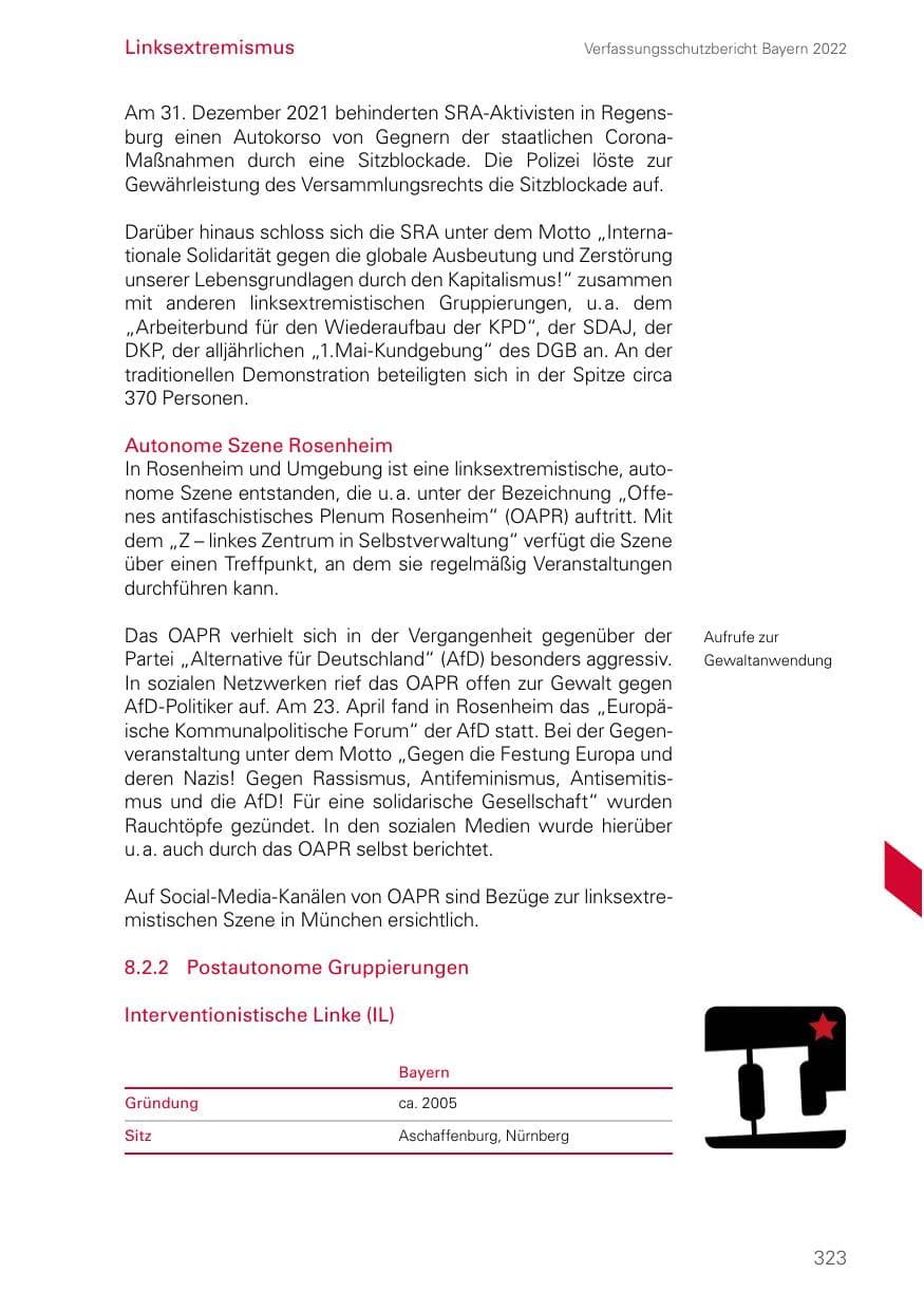 Seite 323 des Verfassungsschutzbericht 2022 Bayern