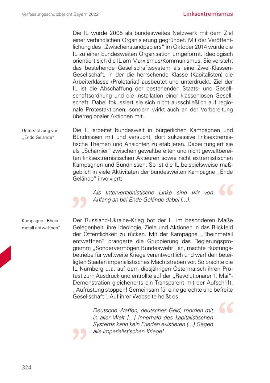 Seite 324 des Verfassungsschutzbericht 2022 Bayern