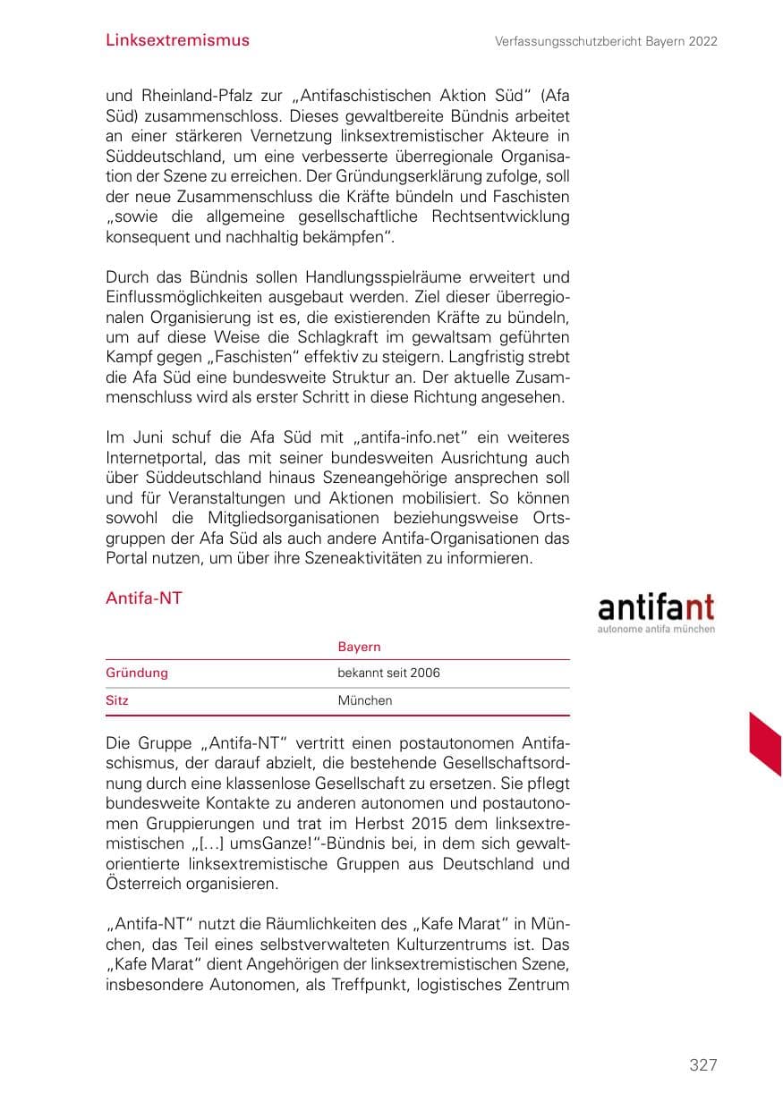 Seite 327 des Verfassungsschutzbericht 2022 Bayern