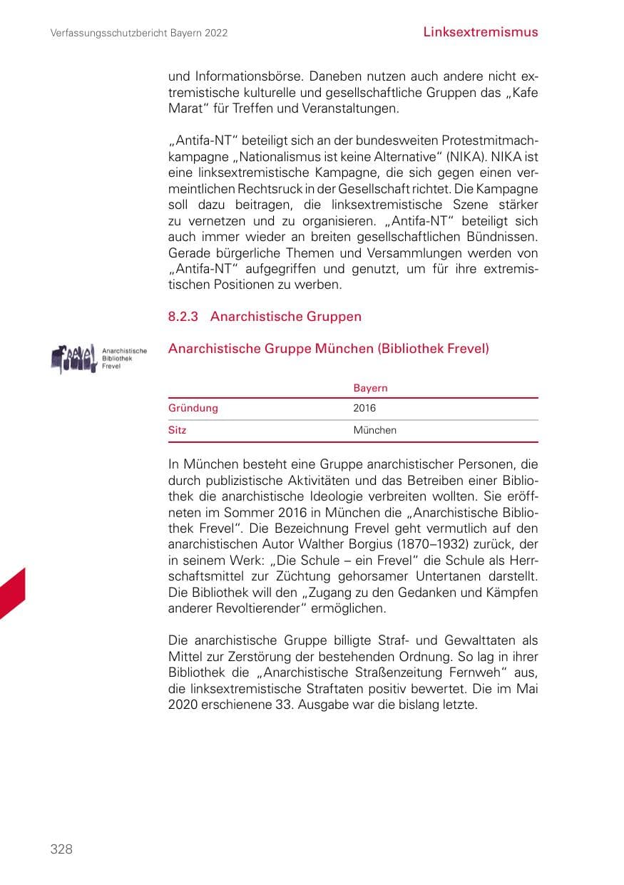 Seite 328 des Verfassungsschutzbericht 2022 Bayern