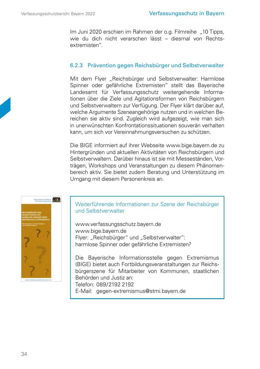 Seite 34 des Verfassungsschutzbericht 2022 Bayern
