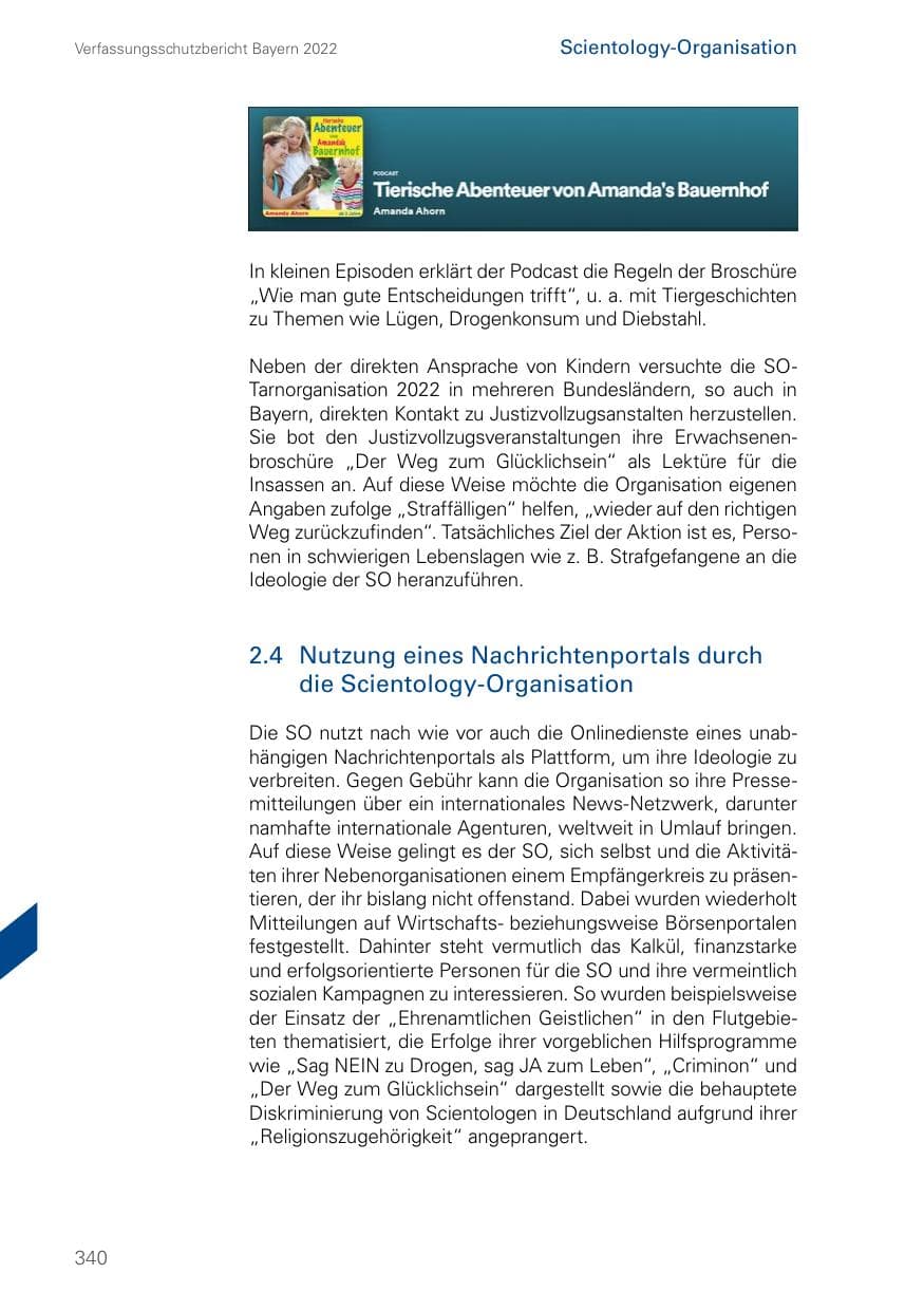 Seite 340 des Verfassungsschutzbericht 2022 Bayern