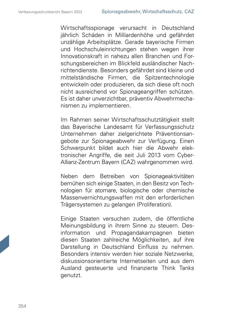Seite 354 des Verfassungsschutzbericht 2022 Bayern