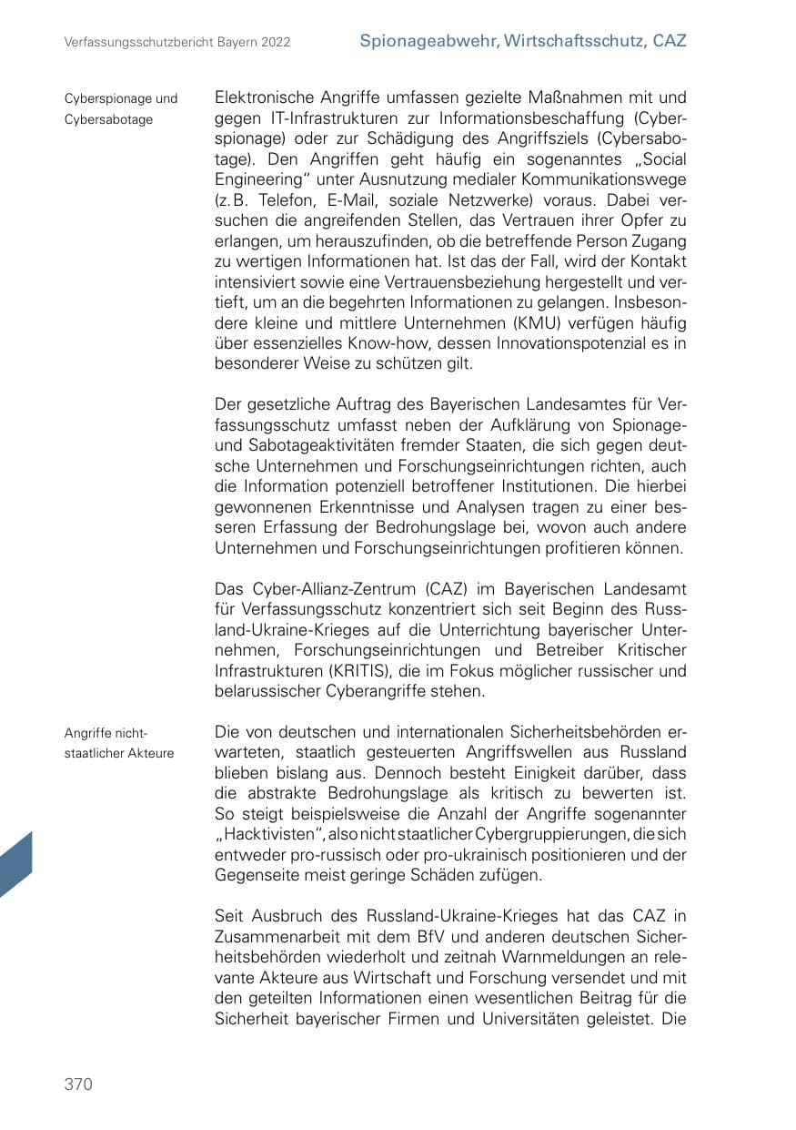 Seite 370 des Verfassungsschutzbericht 2022 Bayern