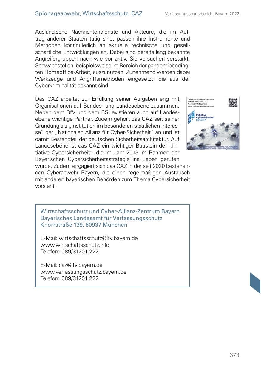 Seite 373 des Verfassungsschutzbericht 2022 Bayern