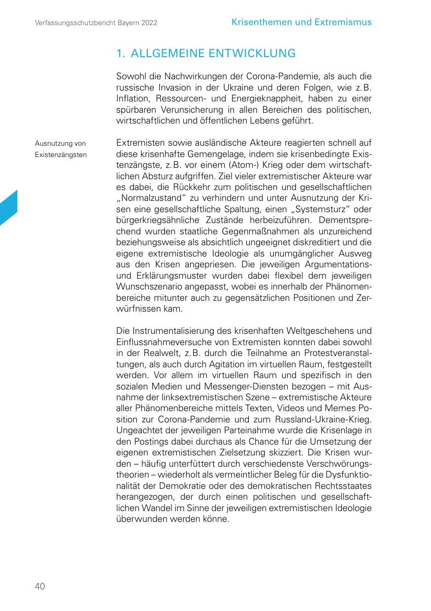 Seite 40 des Verfassungsschutzbericht 2022 Bayern