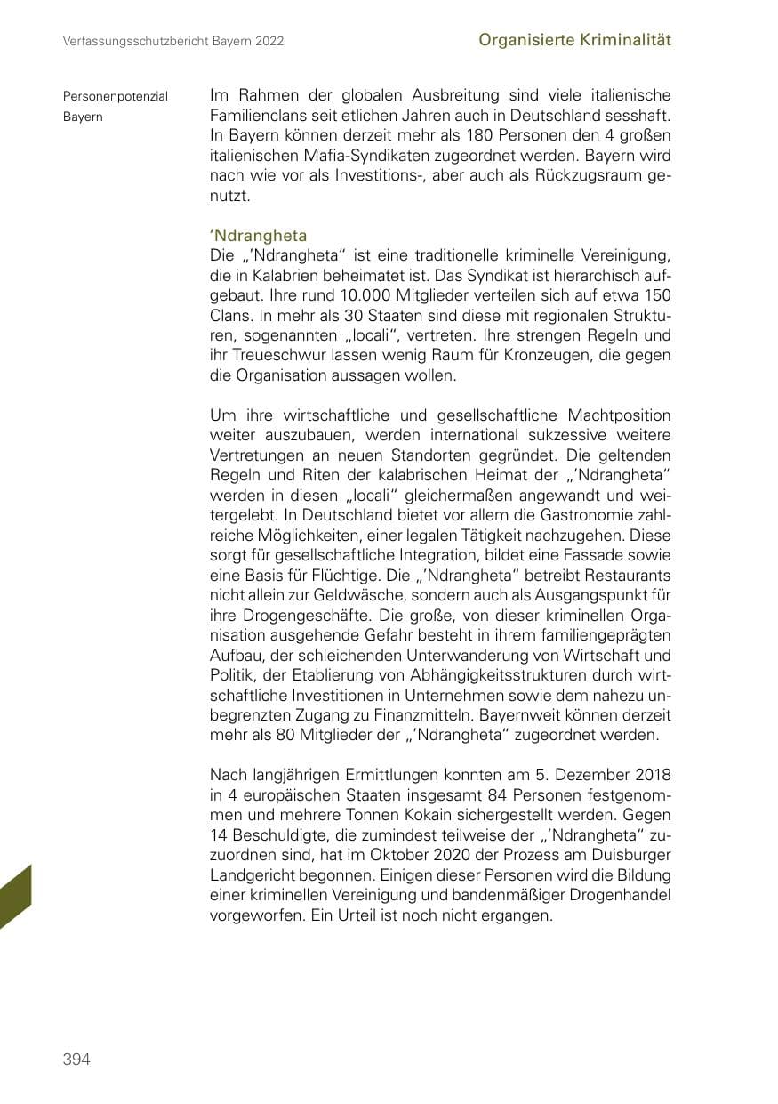 Seite 394 des Verfassungsschutzbericht 2022 Bayern