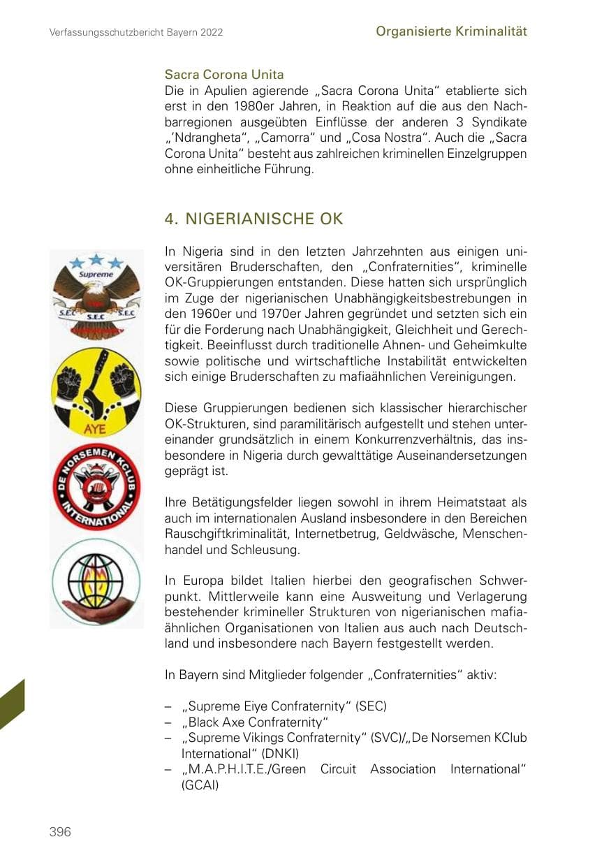 Seite 396 des Verfassungsschutzbericht 2022 Bayern