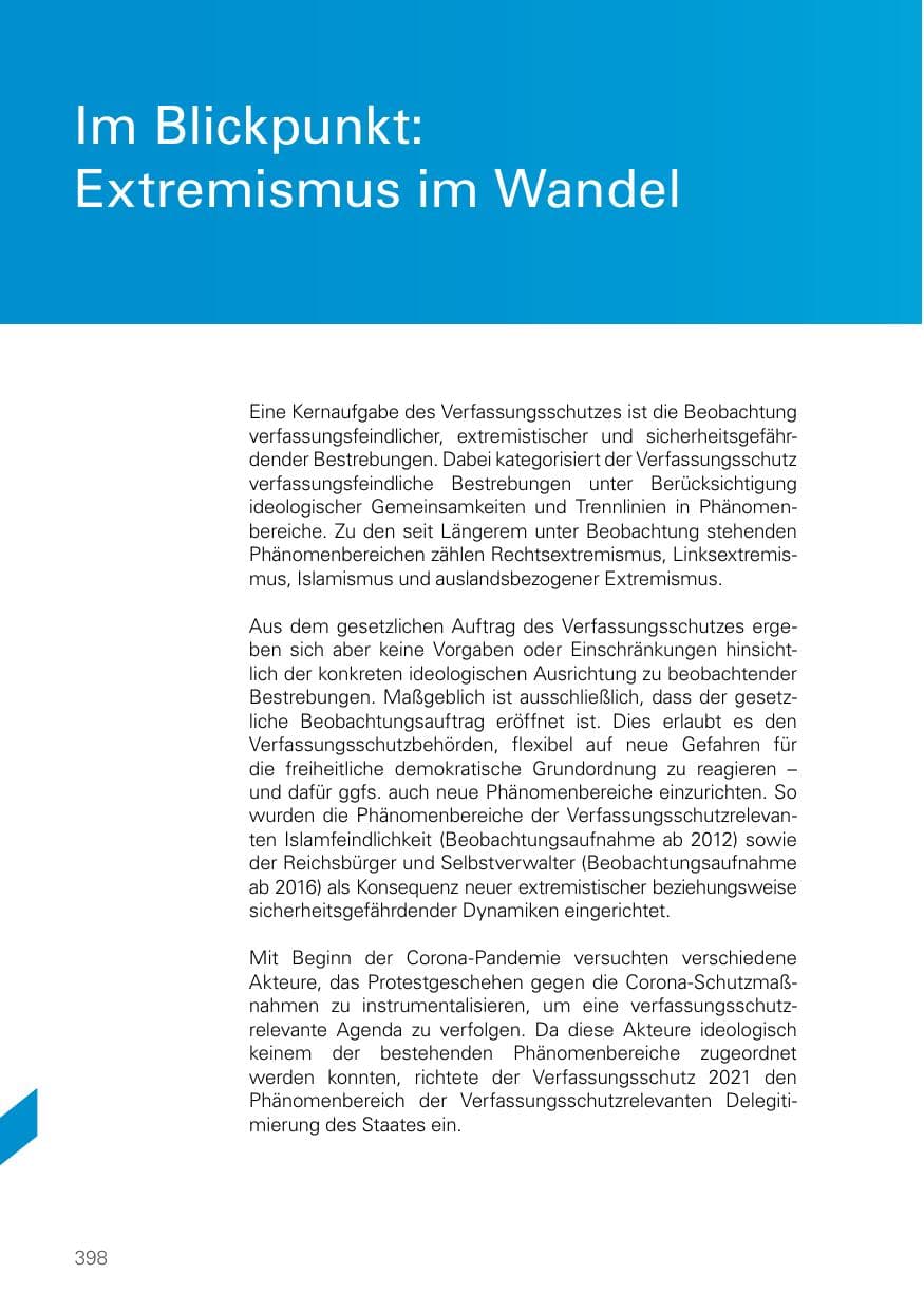 Seite 398 des Verfassungsschutzbericht 2022 Bayern