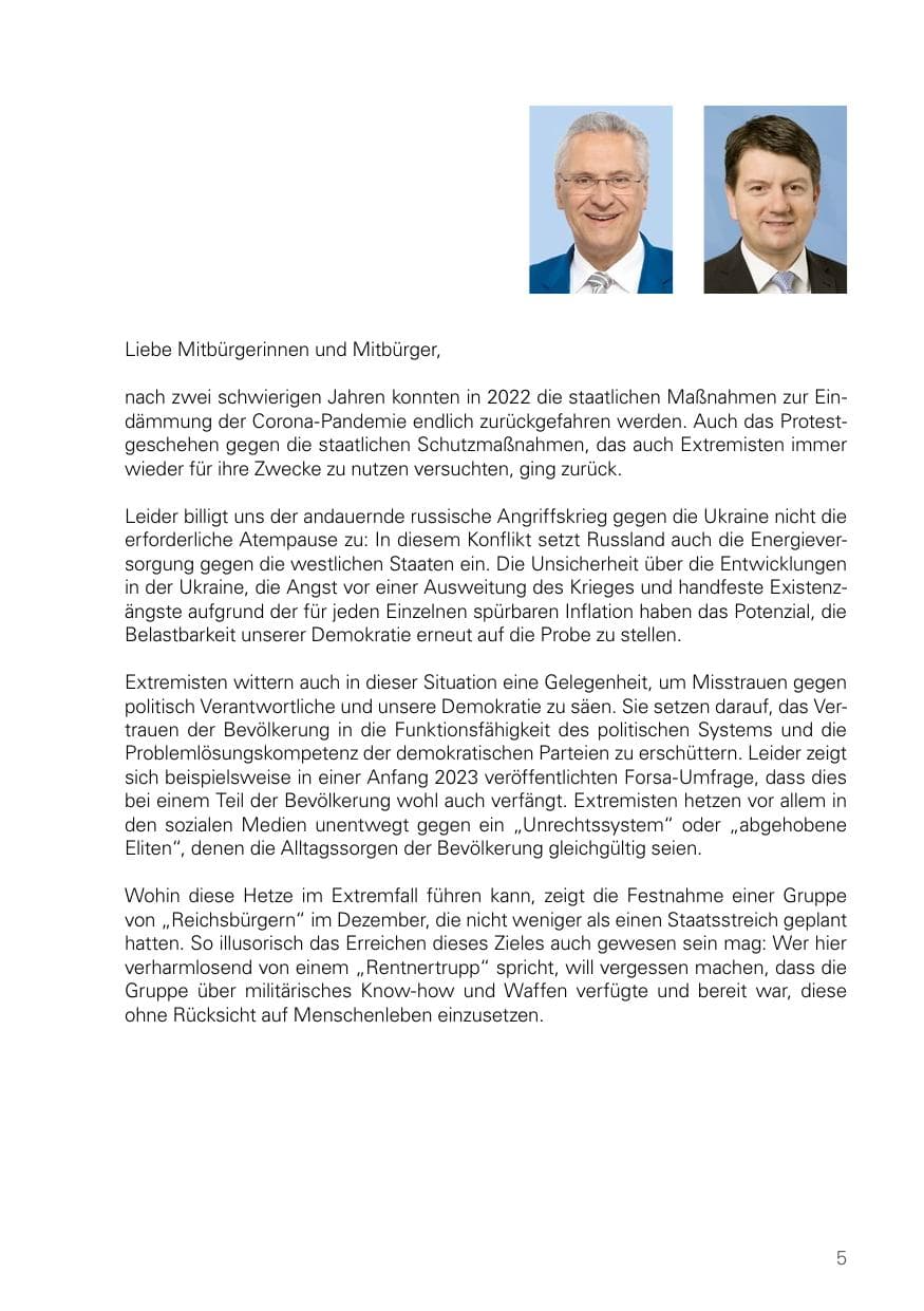 Seite 5 des Verfassungsschutzbericht 2022 Bayern