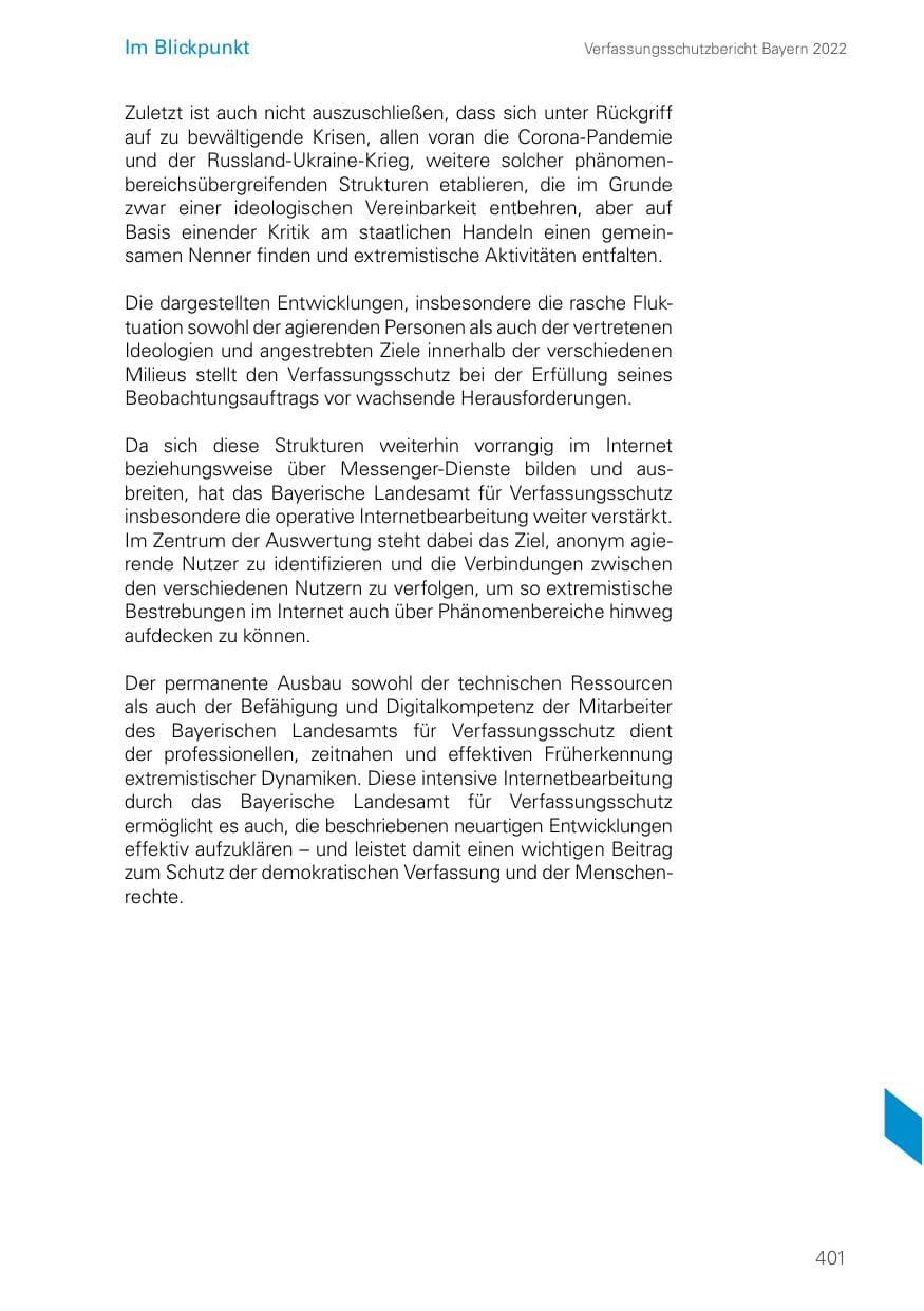 Seite 401 des Verfassungsschutzbericht 2022 Bayern