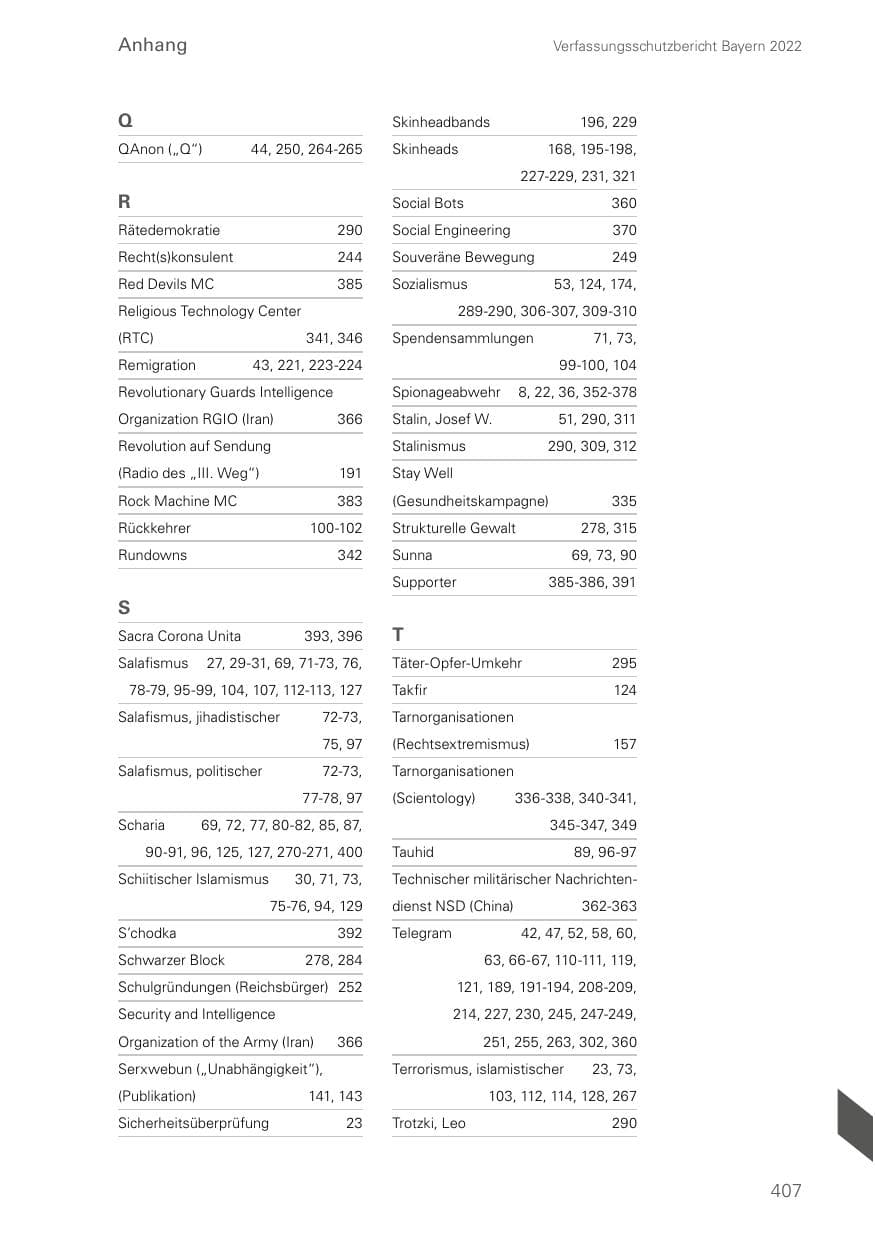 Seite 407 des Verfassungsschutzbericht 2022 Bayern