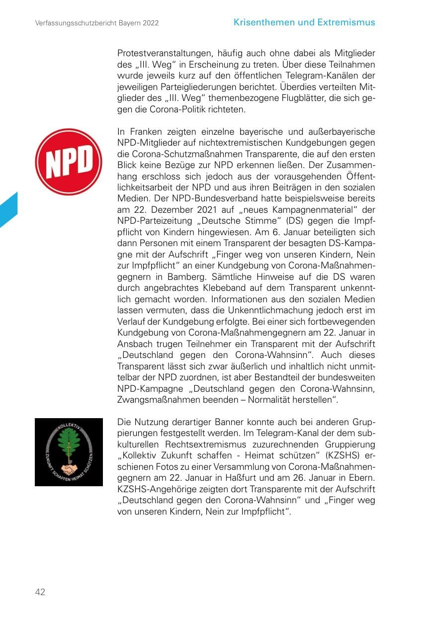 Seite 42 des Verfassungsschutzbericht 2022 Bayern