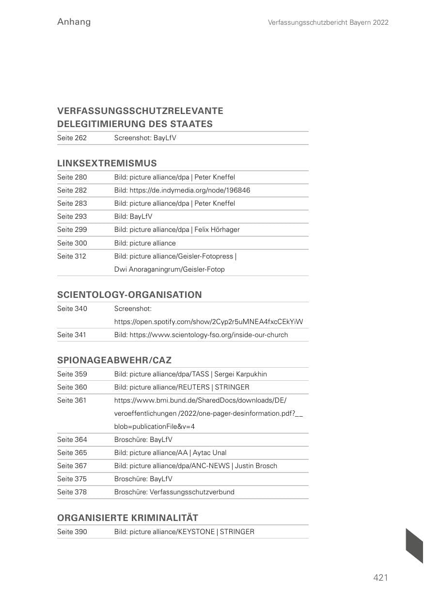 Seite 421 des Verfassungsschutzbericht 2022 Bayern