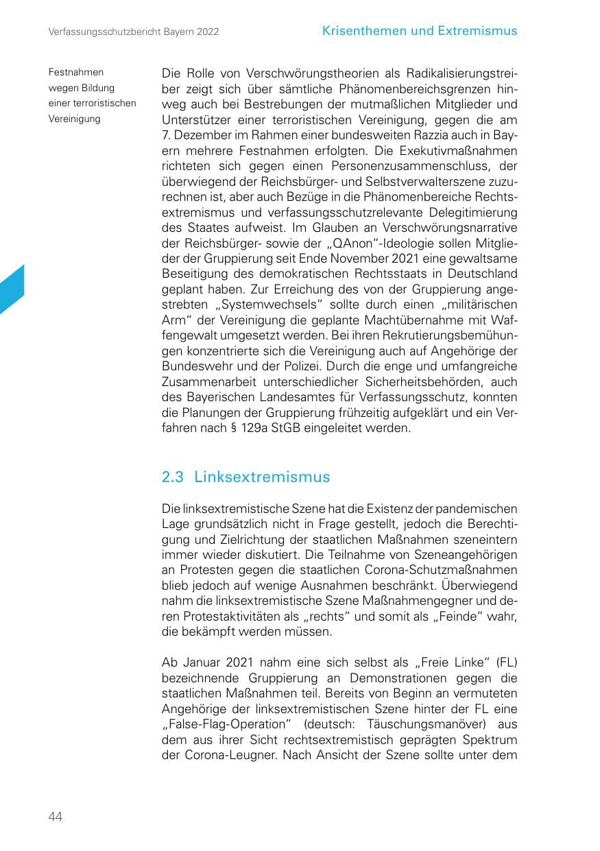 Seite 44 des Verfassungsschutzbericht 2022 Bayern