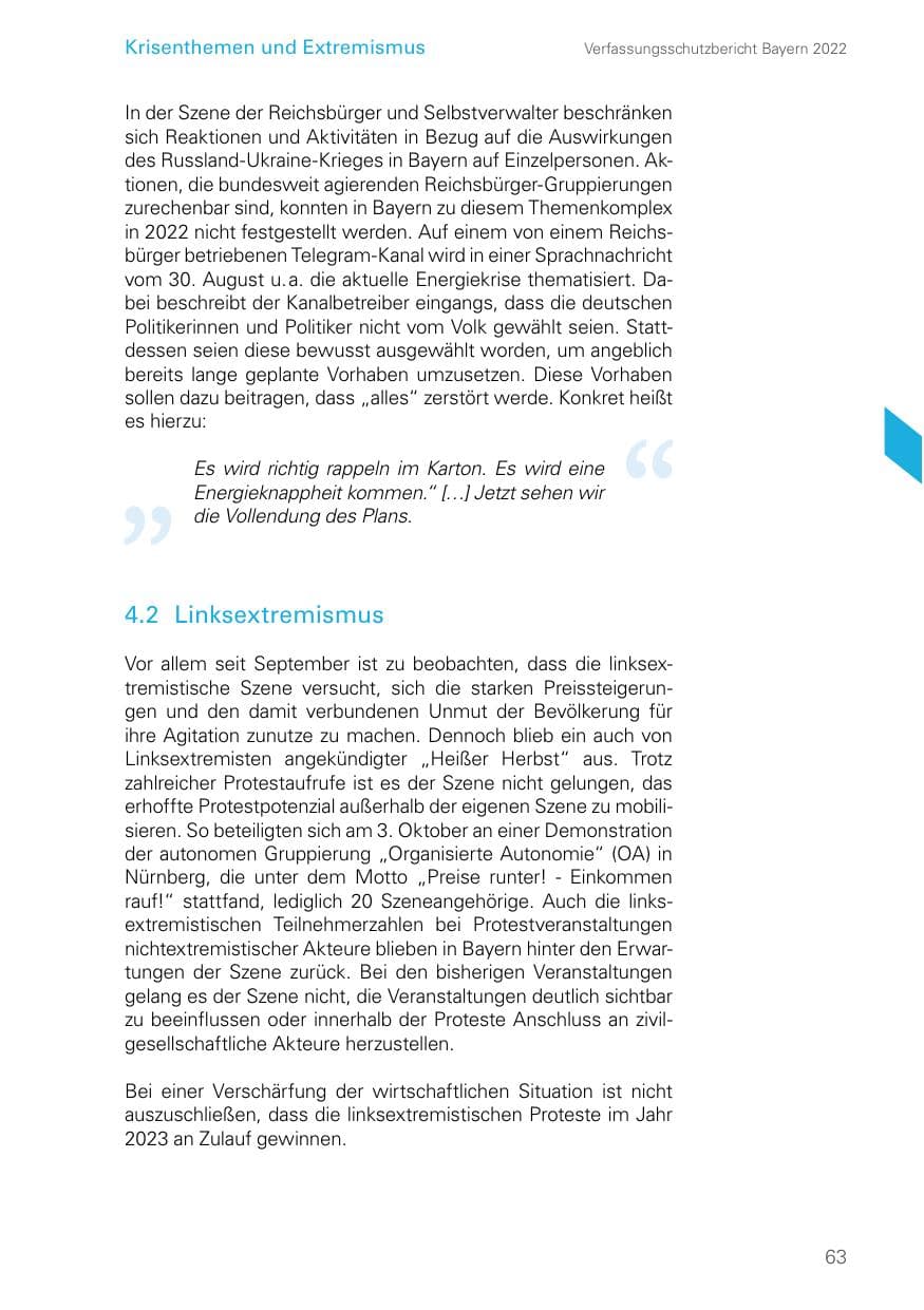 Seite 63 des Verfassungsschutzbericht 2022 Bayern