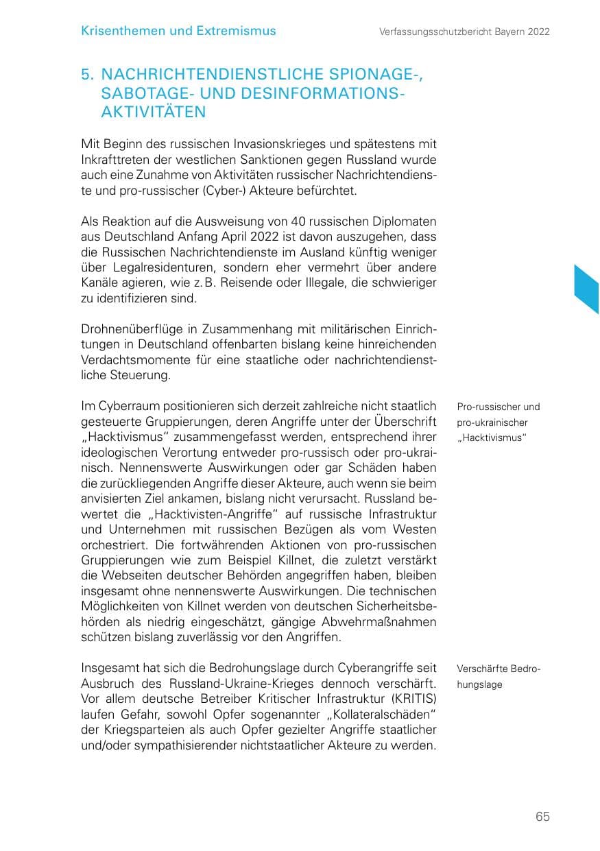 Seite 65 des Verfassungsschutzbericht 2022 Bayern