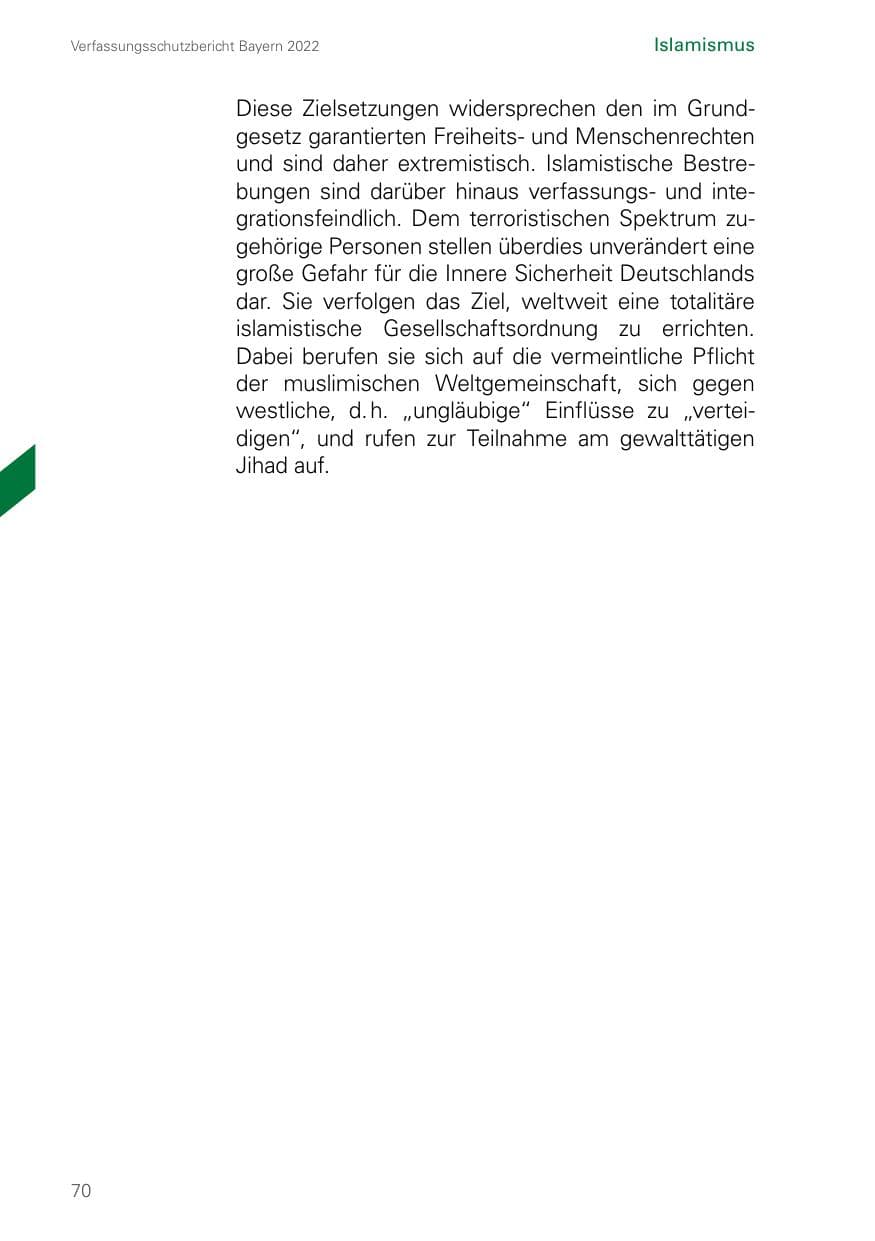 Seite 70 des Verfassungsschutzbericht 2022 Bayern