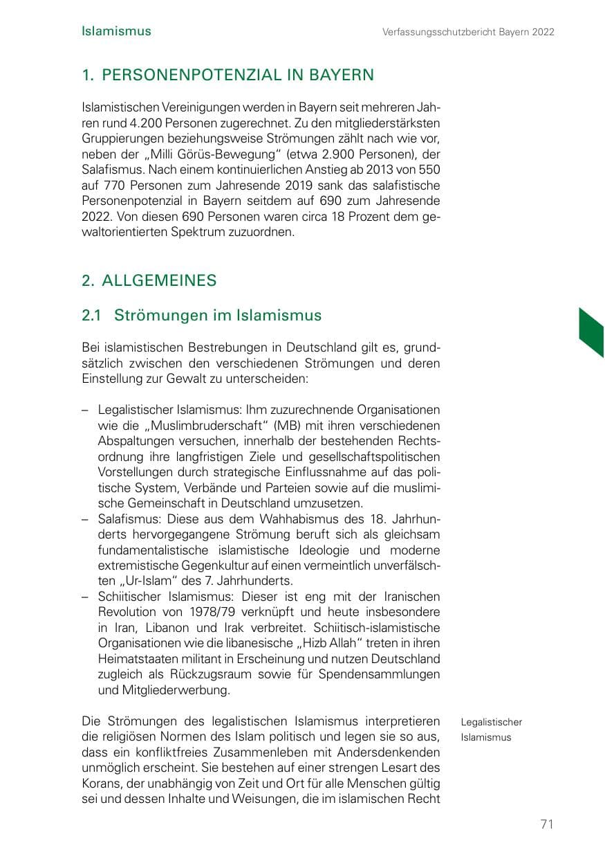 Seite 71 des Verfassungsschutzbericht 2022 Bayern