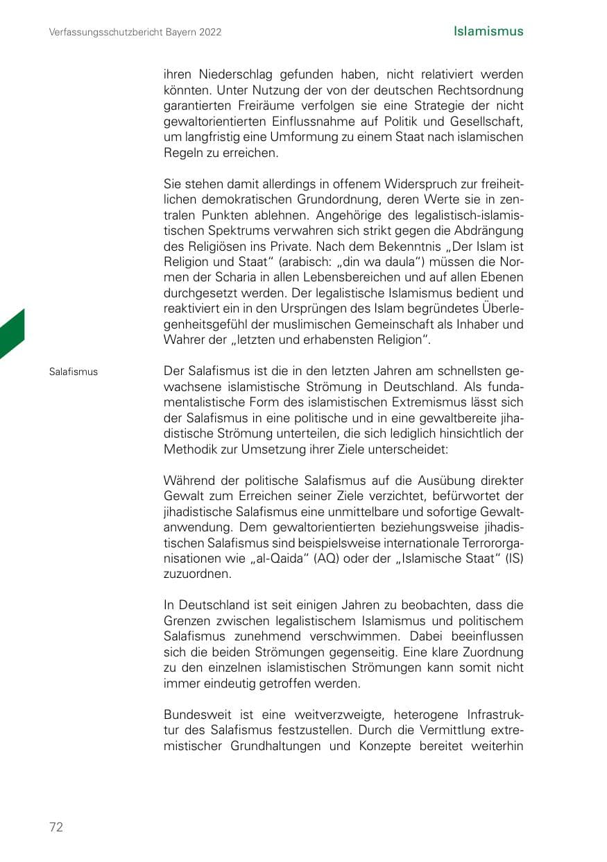 Seite 72 des Verfassungsschutzbericht 2022 Bayern