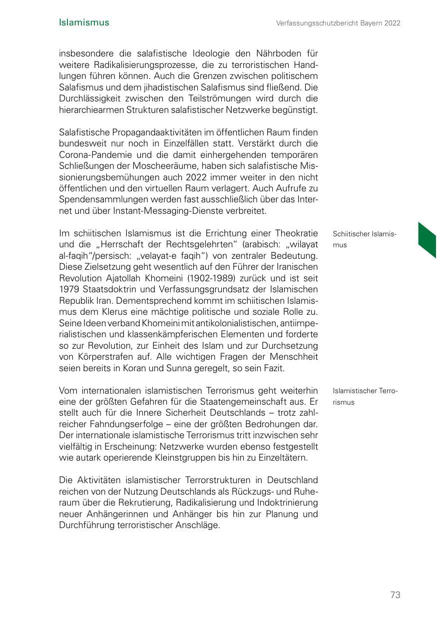 Seite 73 des Verfassungsschutzbericht 2022 Bayern