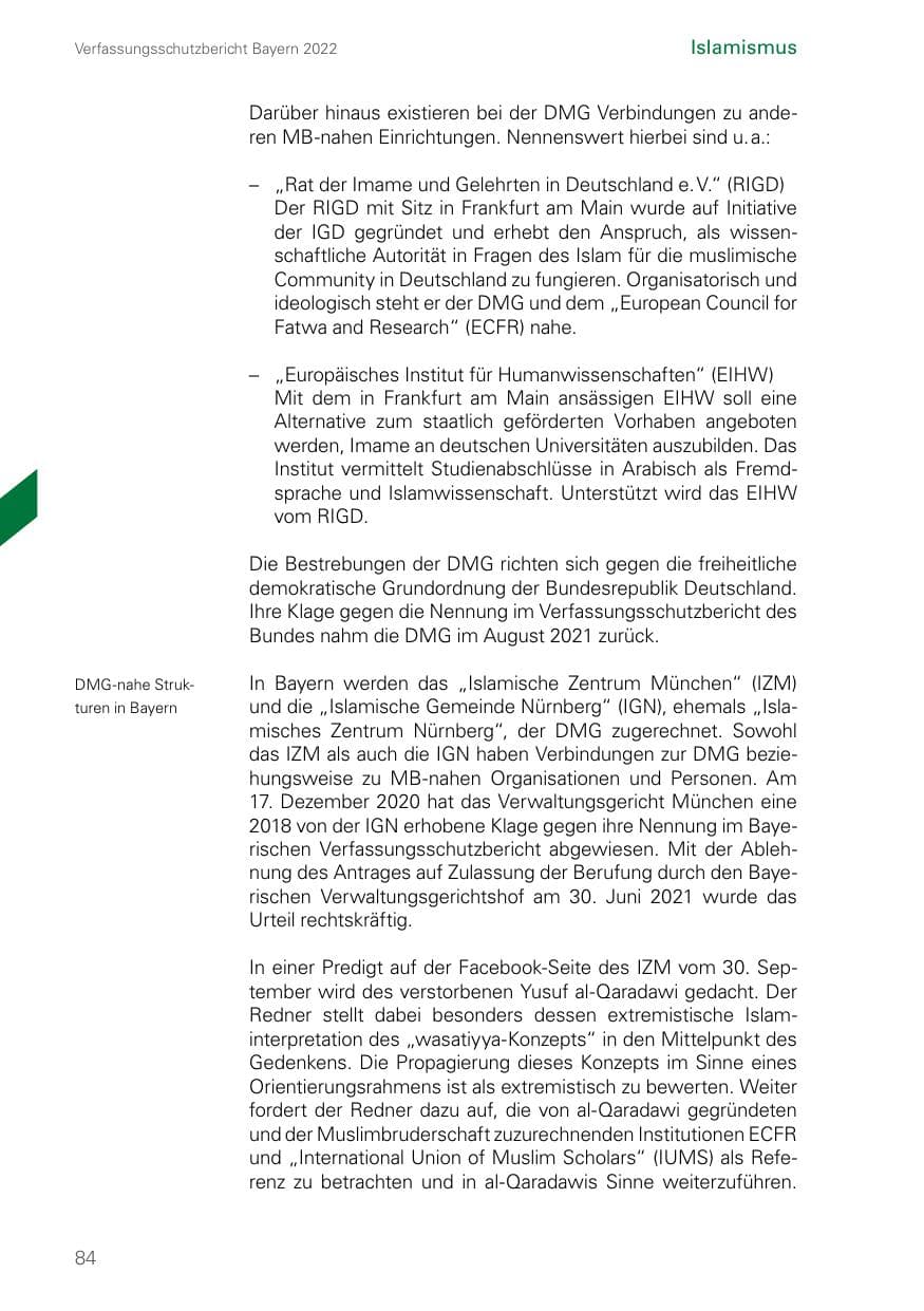 Seite 84 des Verfassungsschutzbericht 2022 Bayern