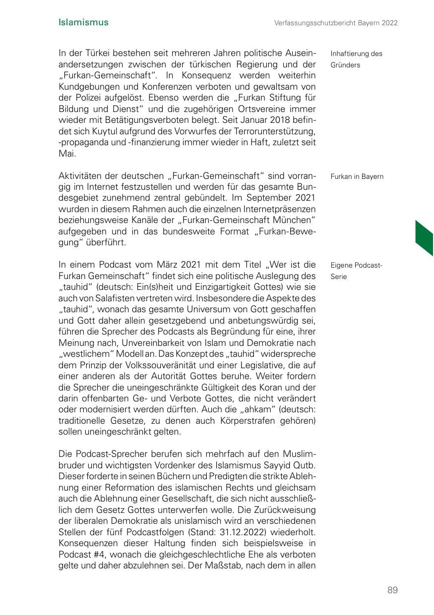 Seite 89 des Verfassungsschutzbericht 2022 Bayern