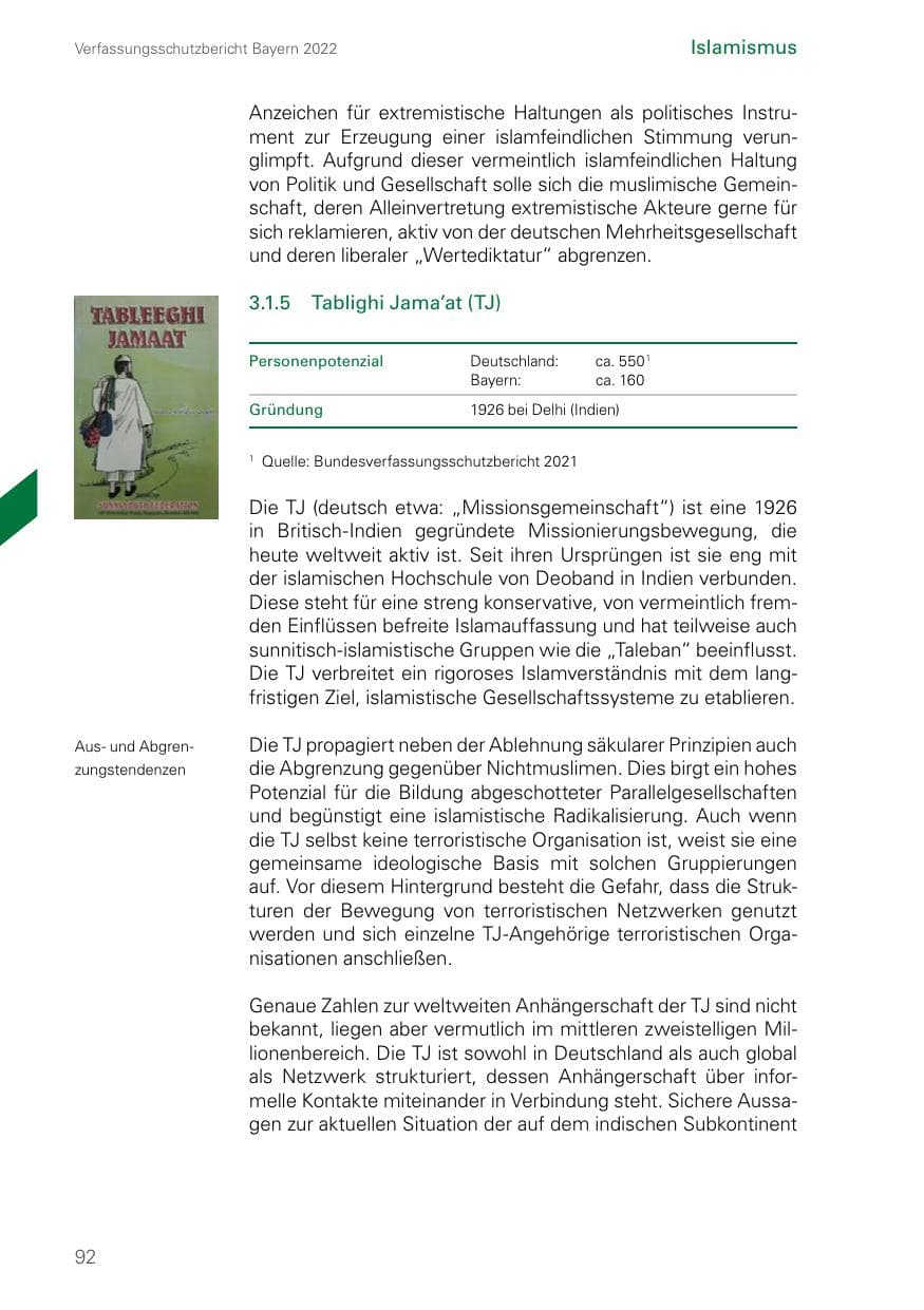 Seite 92 des Verfassungsschutzbericht 2022 Bayern