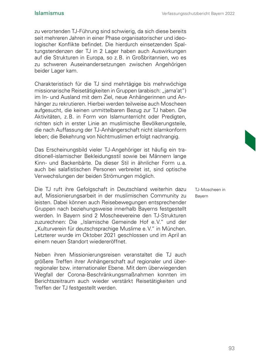 Seite 93 des Verfassungsschutzbericht 2022 Bayern