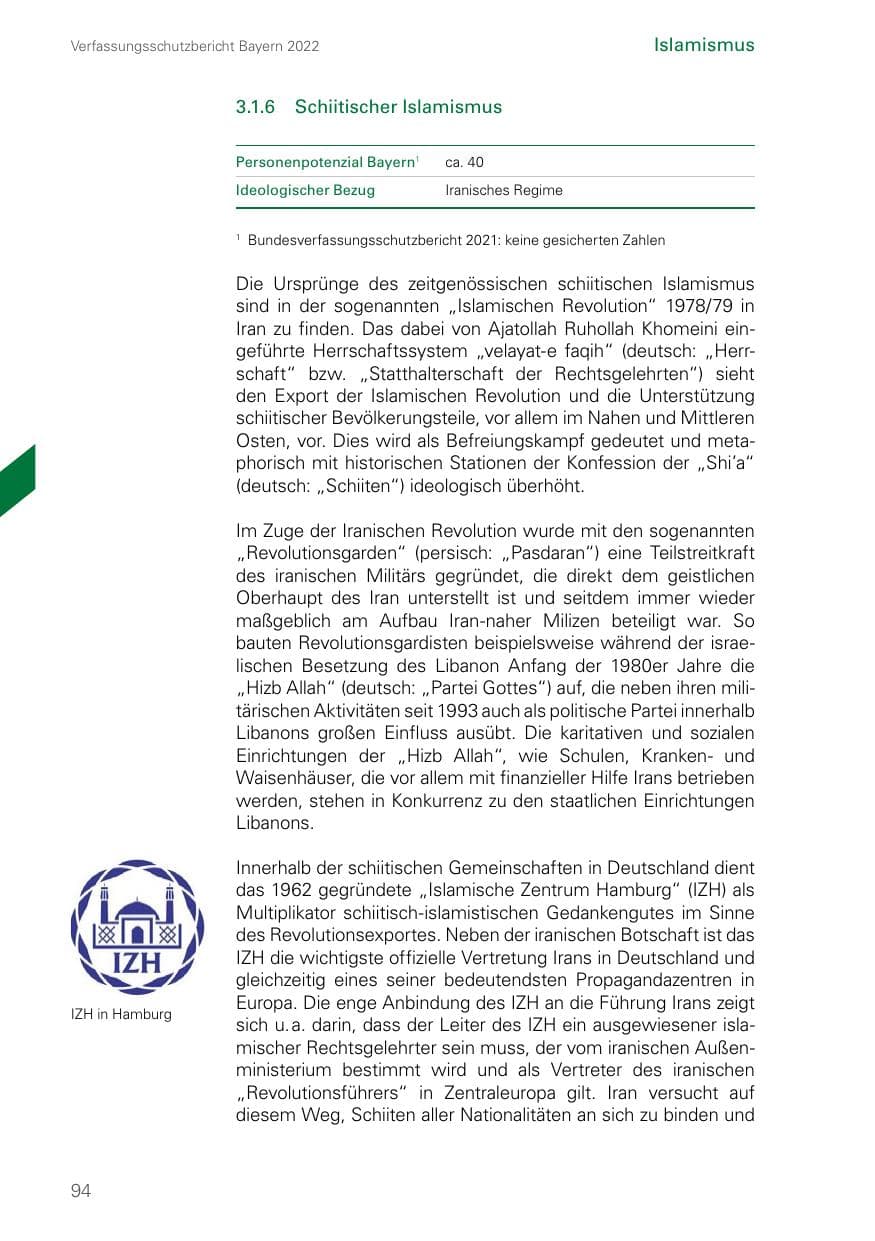 Seite 94 des Verfassungsschutzbericht 2022 Bayern