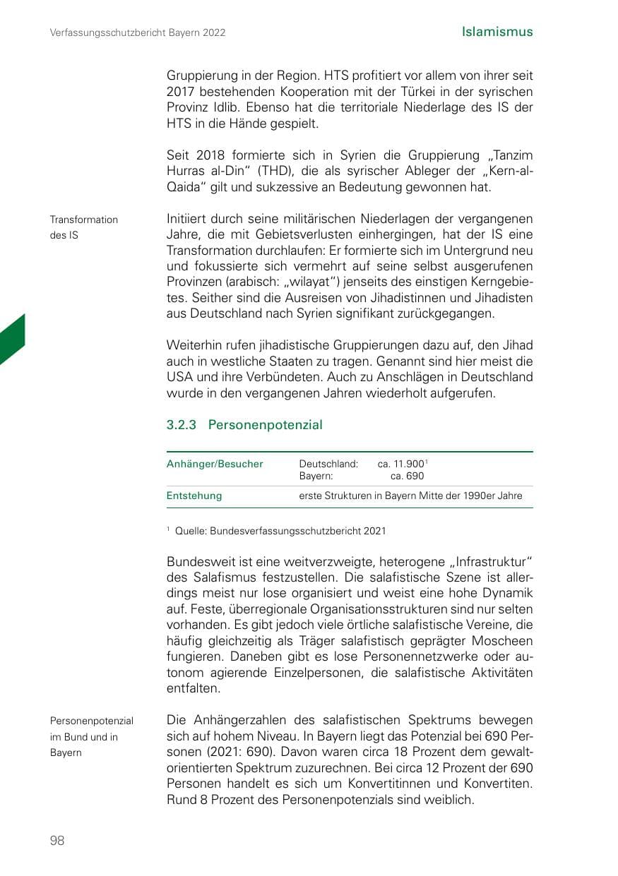 Seite 98 des Verfassungsschutzbericht 2022 Bayern