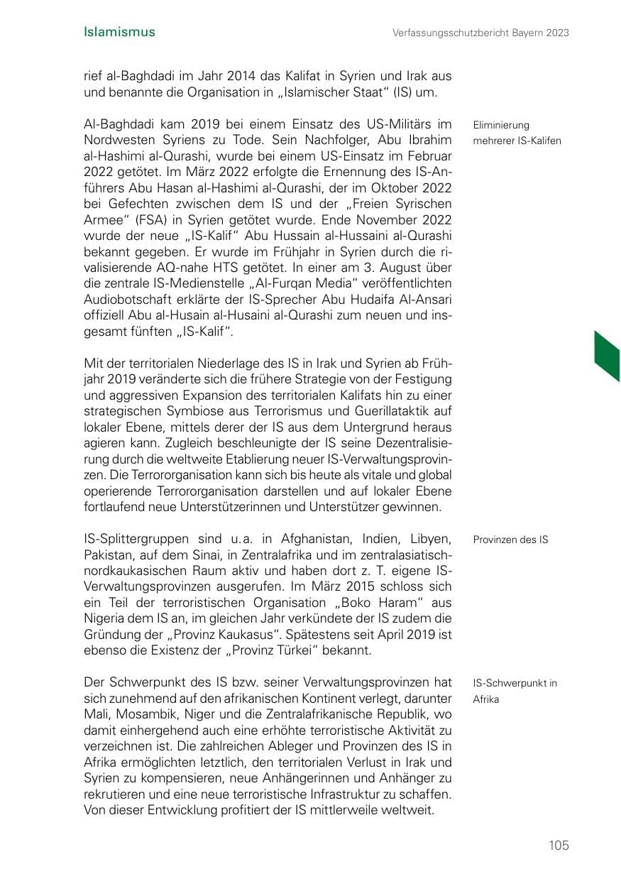 Seite 105 des Verfassungsschutzbericht 2023 Bayern