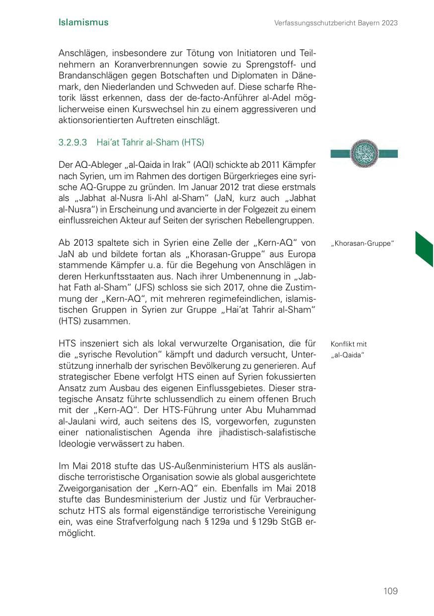 Seite 109 des Verfassungsschutzbericht 2023 Bayern
