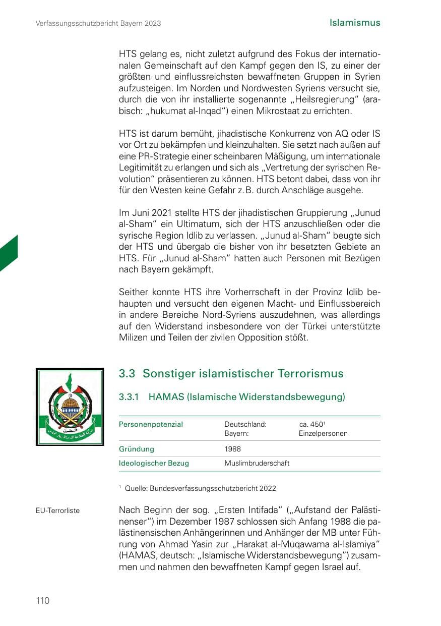 Seite 110 des Verfassungsschutzbericht 2023 Bayern