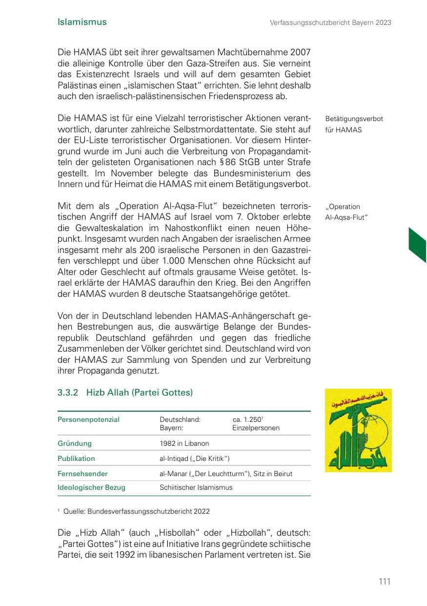 Seite 111 des Verfassungsschutzbericht 2023 Bayern