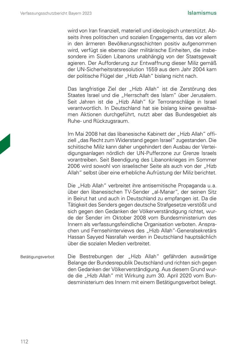 Seite 112 des Verfassungsschutzbericht 2023 Bayern